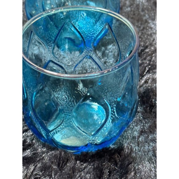 Vintage Anchor Hocking Madrid Aqua Blue Rock Glass Quilted Cocktail Set Of 4 - Picture 3 of 6